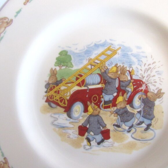 Royal Doulton Bunnykins 8" Plate, Washing the Fire Truck.              J113 - Picture 2 of 4